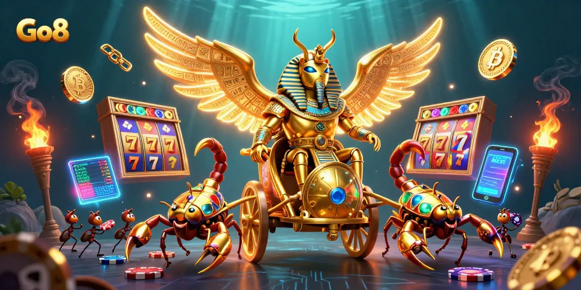 Engage in thrilling slots at Go8 while surrounded by dazzling gold and vibrant game elements.