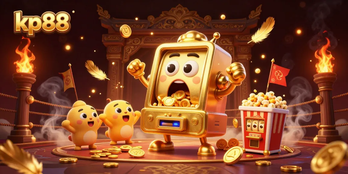 kp88 slot machine hits jackpot while baby slots cheer, showcasing casino excitement.