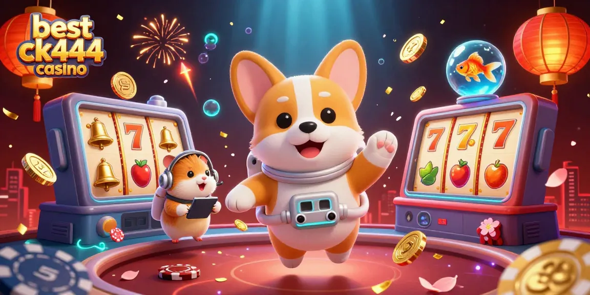 Engage with the best ck444 casino through a vibrant 3D illustration of playful characters in a casino setting.