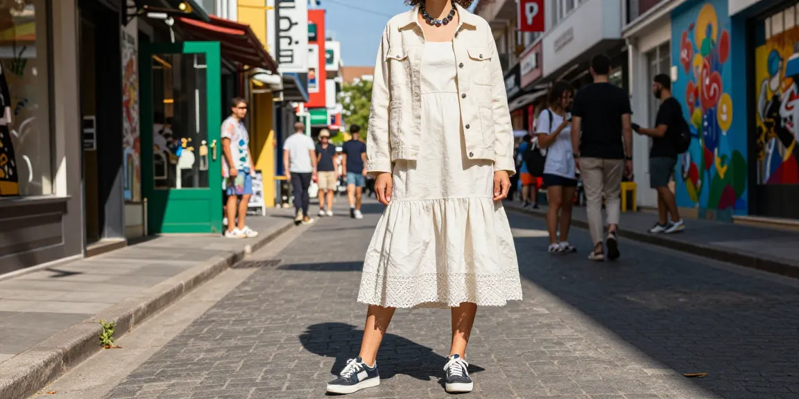 Fashion model in ROKOK88 attire showcasing cotton and linen fabrics in vibrant urban setting.