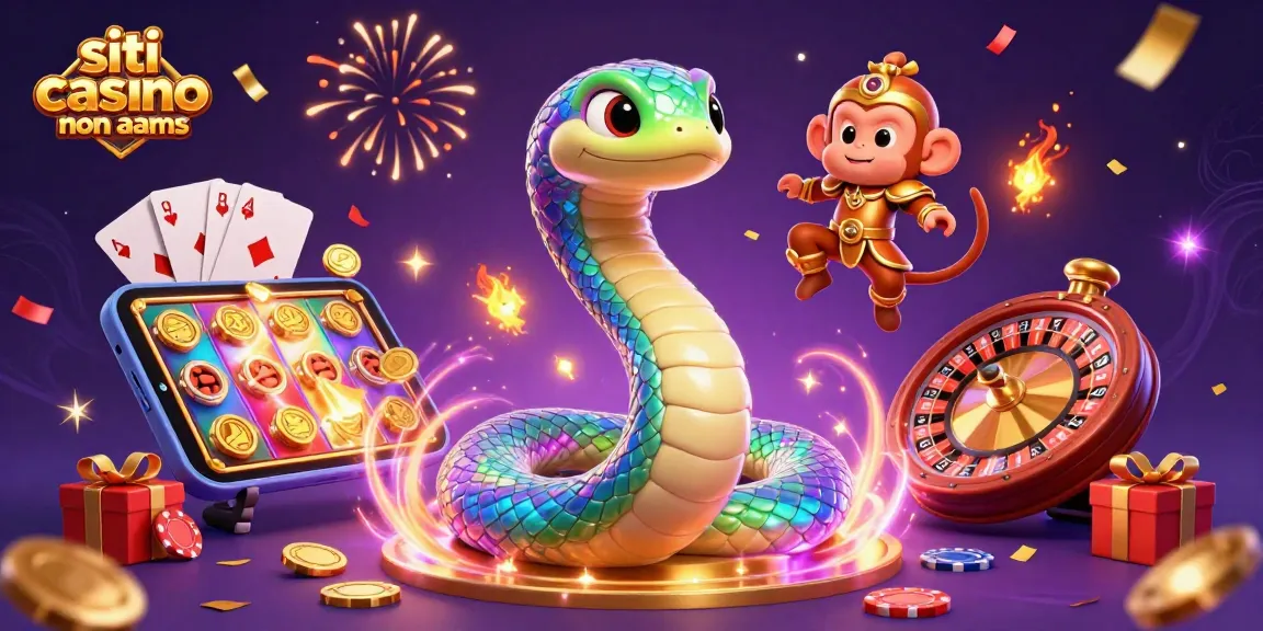 Experience the excitement of siti casino non aams with a vibrant 3D illustration of a rainbow serpent and playfully interacting characters.
