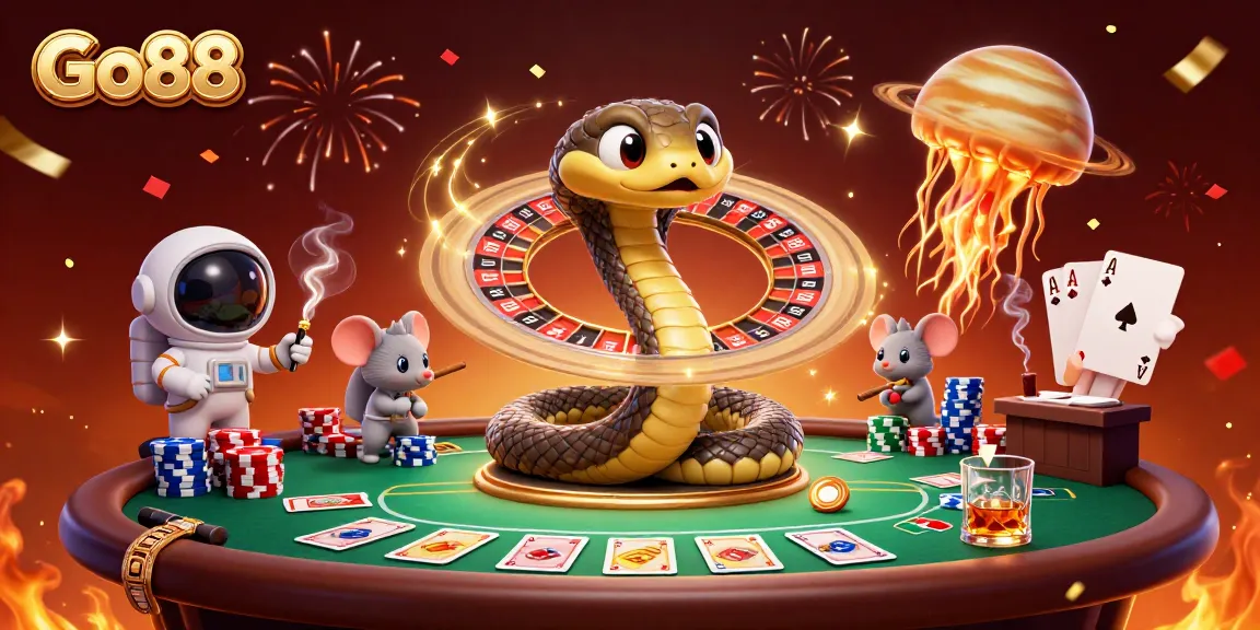 Engage with Go88's vibrant gaming atmosphere in a dynamic 3D casino scene.