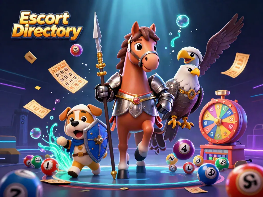 Engage with the vibrant Escort Directory scene featuring playful knights and a lottery setting.