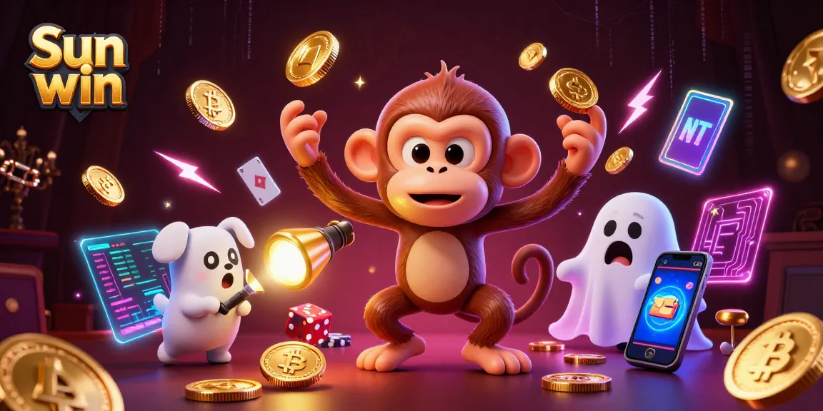 Experience thrilling gameplay at Sun win with a poltergeist monkey juggling coins in a haunted casino.