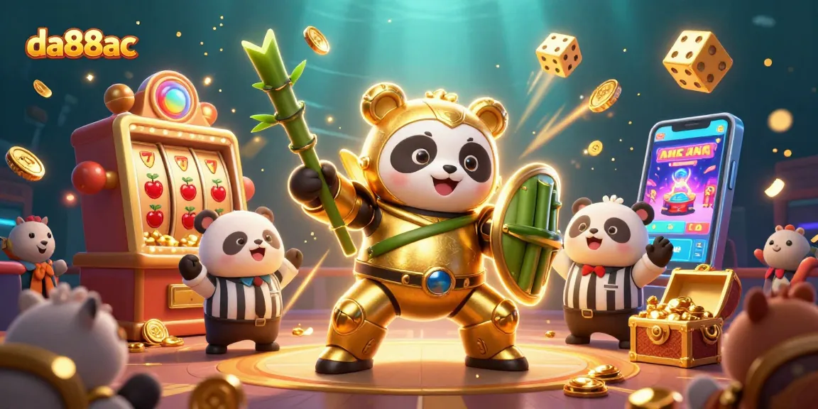 Engage with the exciting da88ac gaming scene featuring a golden panda in a dynamic 3D casino environment.