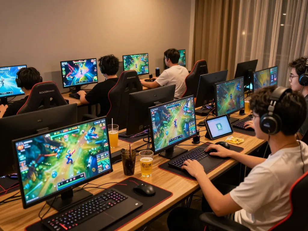 Players immersed in xocdiaonline action at home gaming stations, showcasing lively online gambling atmosphere